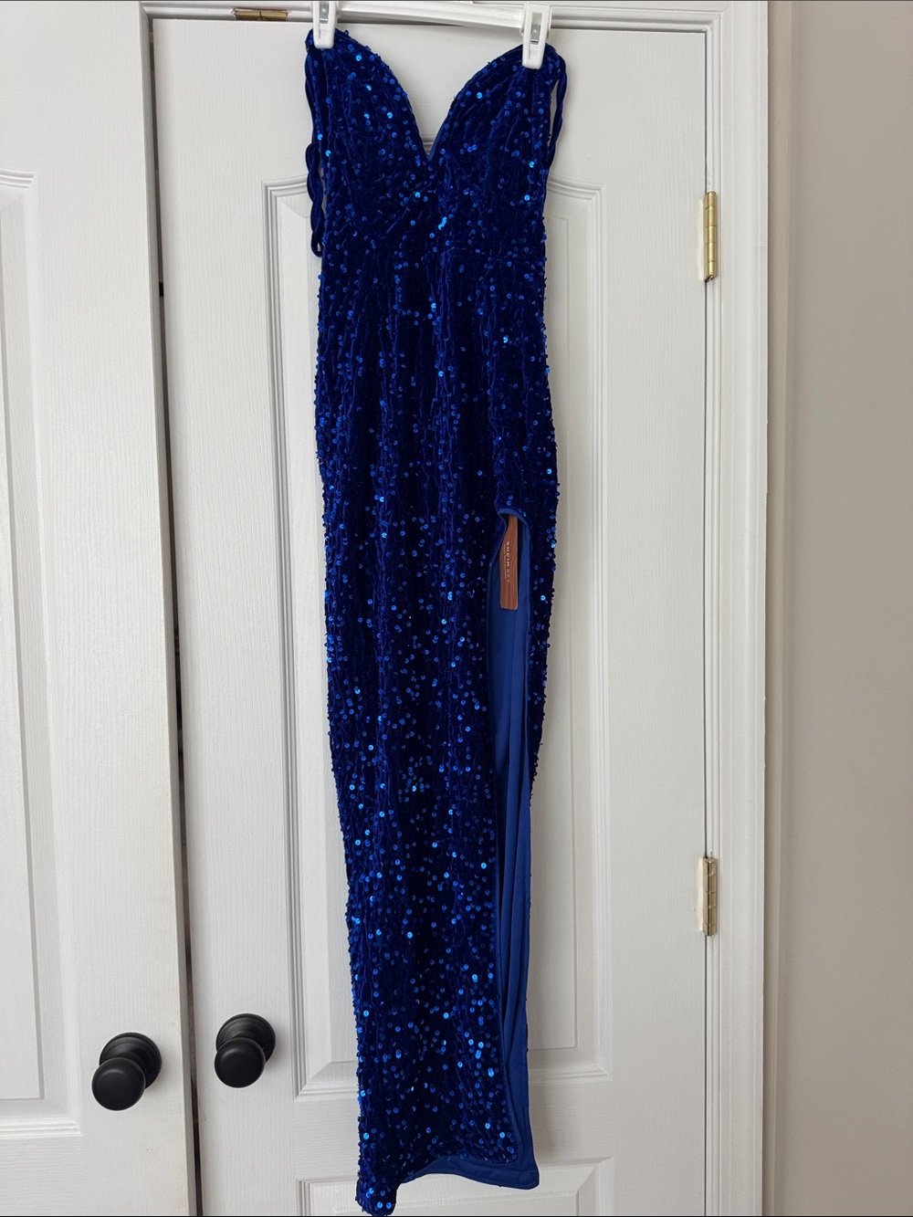 SHEIN Blue Sequin Strapless Evening Dress